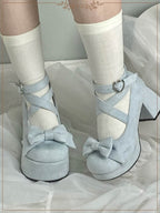 Thick Soled Velvet Round Head Lo Shoes Sweet High Heel Thick Heel