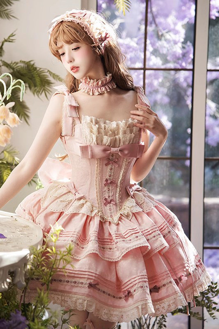 Pink Rose Theatre Double-Layered Ruffle Bowknot Lace Sweet Princess Ballet Lolita Jsk Dress