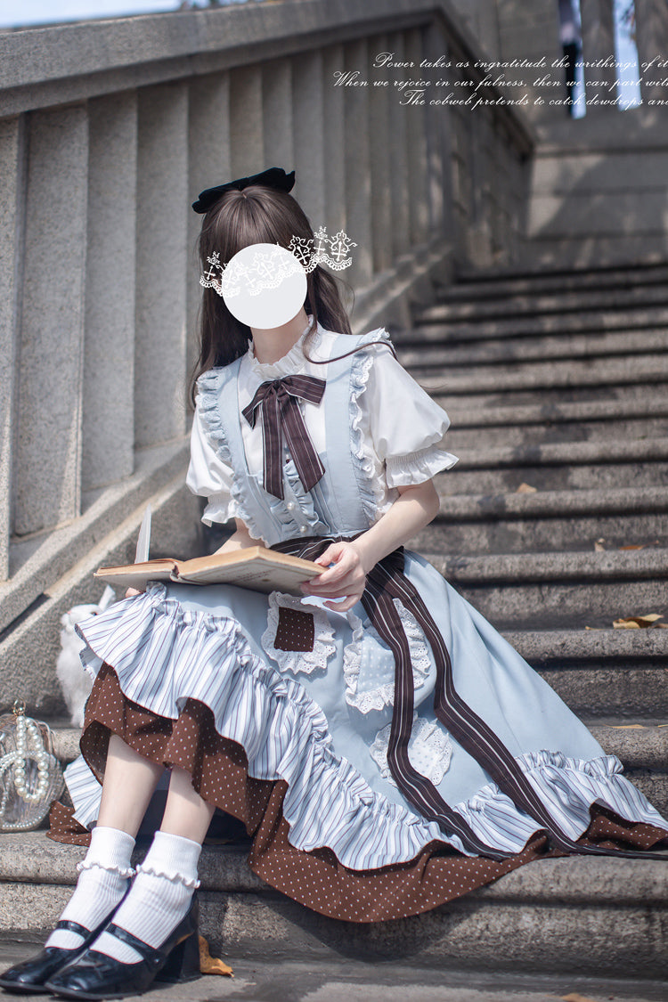 Blue Magic Vocal Club Sleeveless Print Ruffle Bowknot Sweet Alice College Style Elegant Lolita Jumper Dress