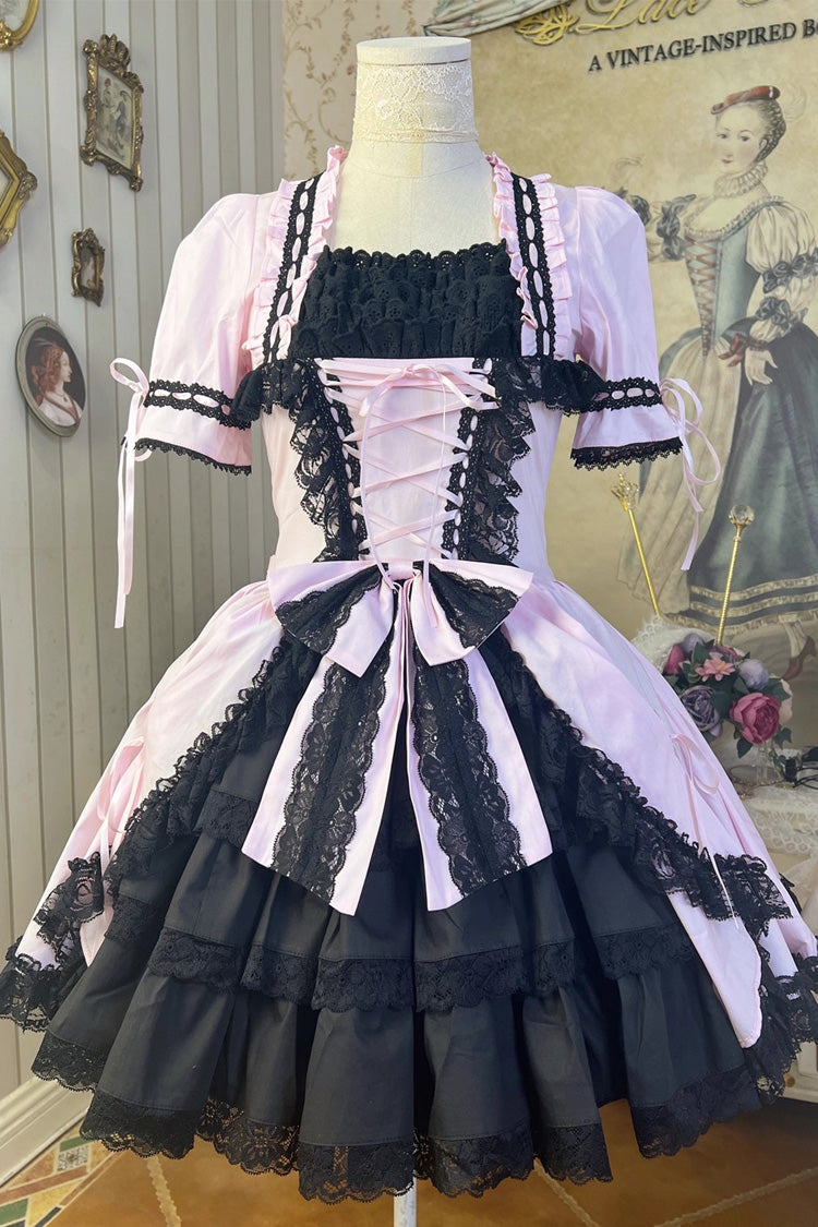 Miss Rella Short Sleeves Multi-Layered Ruffle Cardigan Bowknot Lace-Up Sweet Lolita Dress 9 Colors