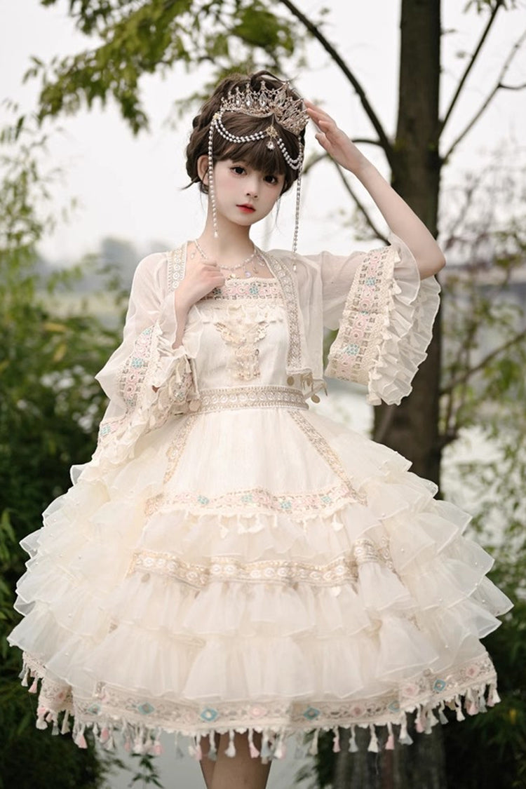 Apricot Miao Girl Multi-Layered Ruffle Bowknot Sweet Princess Lolita Chiffon Skirt Set