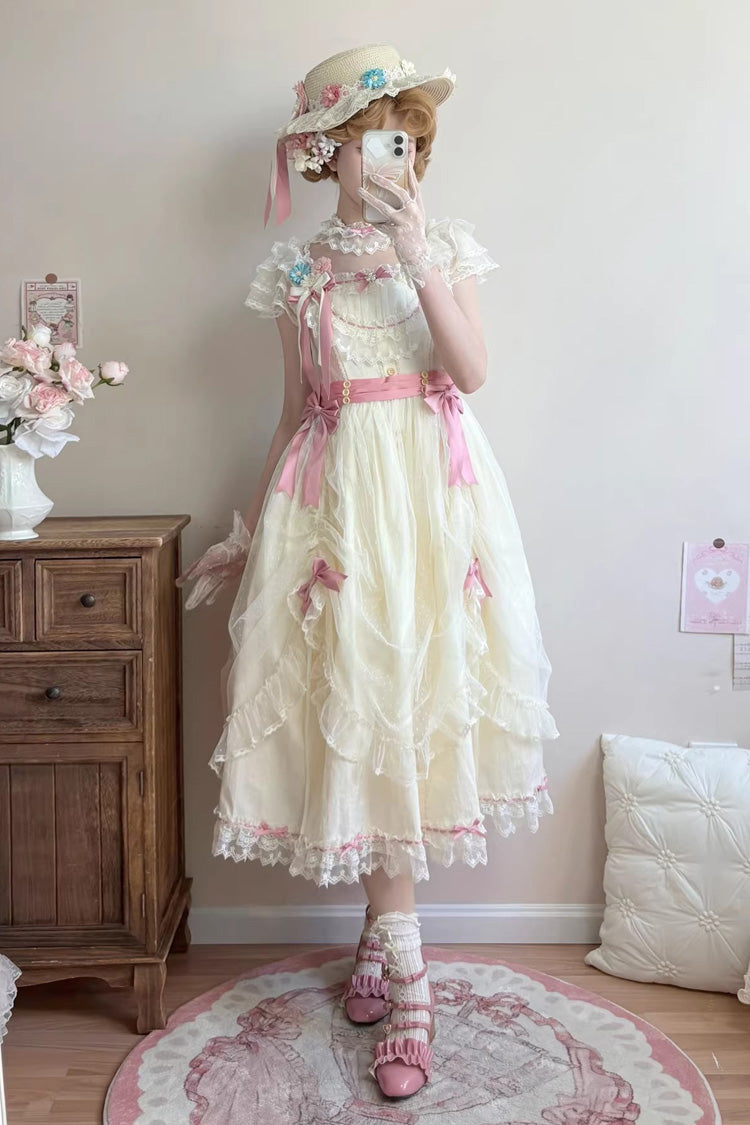Yellow Sakura's Spring Resonance Sleeveless Ruffled Bow Sweet Lolita Jsk Dress (Long Version)