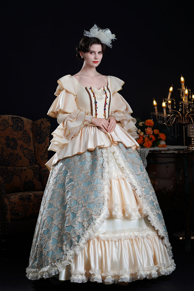 Blue/Champagne Half Trumpet Sleeves Ruffle Embroidery Cardigan Lace Classic Princess Palace Lolita Victorian Dress