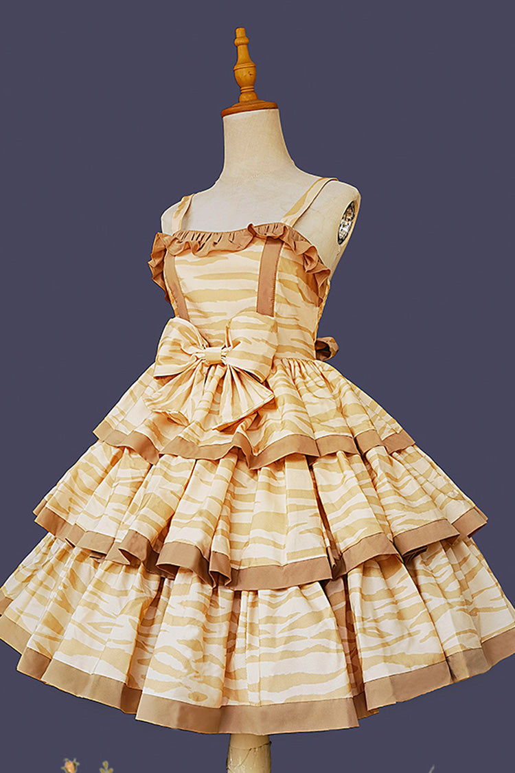Apricot Cloth Cat Triple-Layered Print Ruffle Bowknot Sweet Lolita Dress