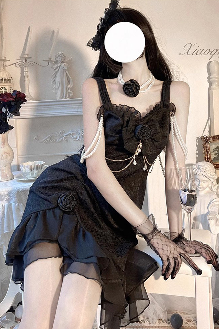 Camellia Rose Ruffle Asymmetric Gothic Chinese Style Elegant Lolita Jsk Dress 3 Colors
