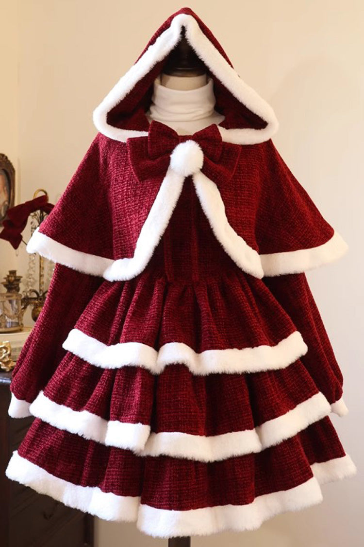Red Christmas Carol Triple-Layered Bowknot Sweet Lolita Jsk Dress