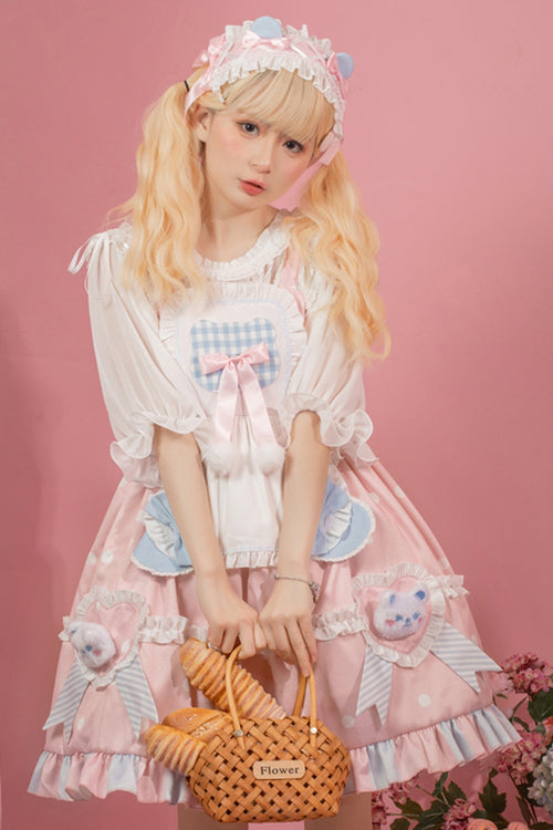 Pink Jenny Bear Diaries Polka Dot Print Sweet Lolita JSK Dress