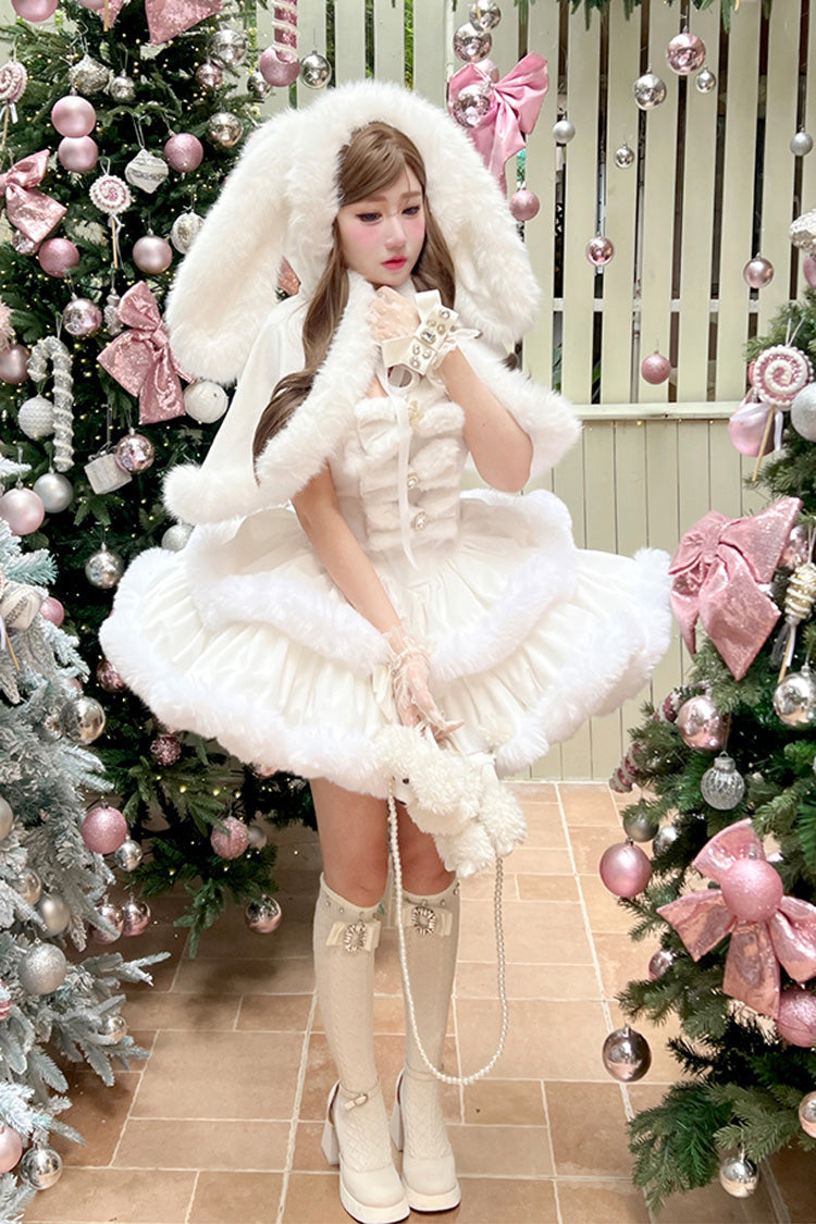 White Holiday Double-Layered Bowknot Sweet Princess Lolita Strapless Dress