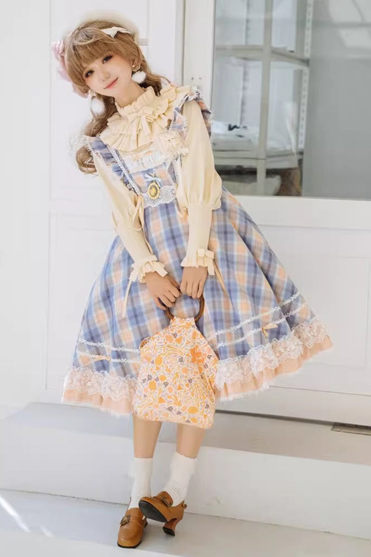 Yellow/Blue Endless Summer High Waisted Printed Ruffled Bow Lace Sweet Princess Lolita Jsk Dress 2 Versions
