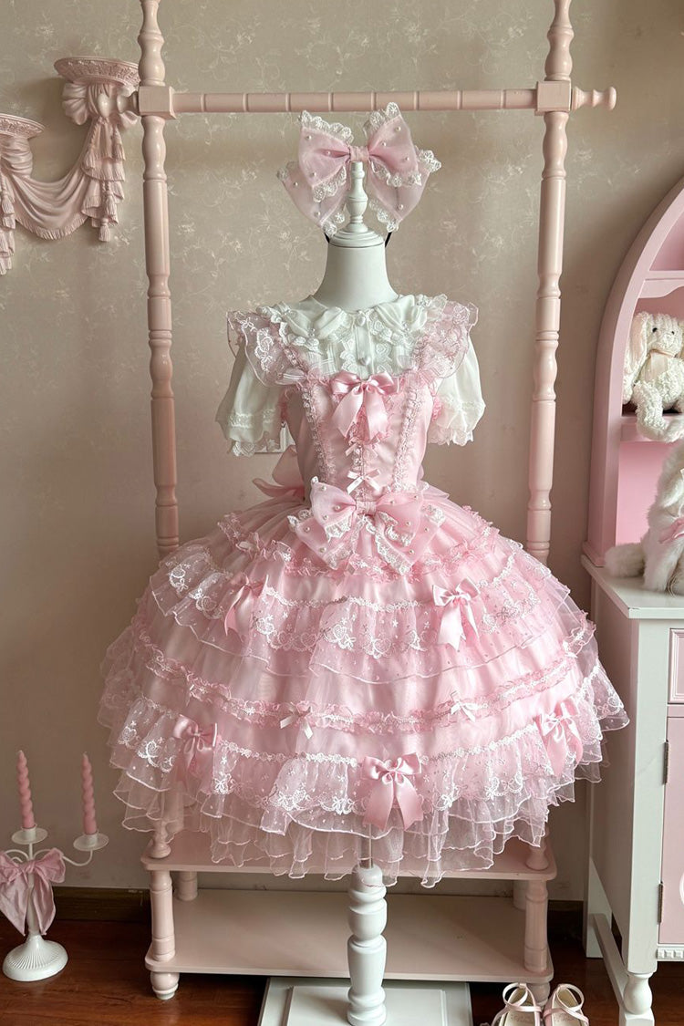 Pink Lotus Butterfly Heart Multi-Layered Ruffle Hanayome Bowknot Lace Sweet Lolita Jsk Dress