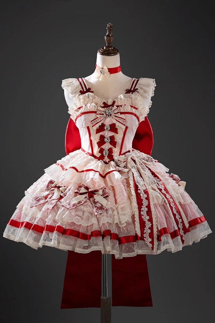 Pink Moonstone Sleeveless Ruffle Embroidery Bowknot Lace Fishbone Sweet Princess Lolita Dress