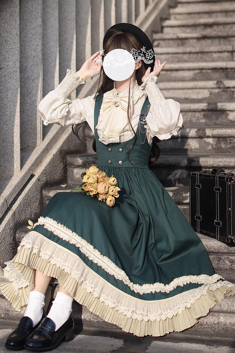 Green Artemis SP Ruffle Bowknot Lace College Style Elegant Lolita Jumper Dress