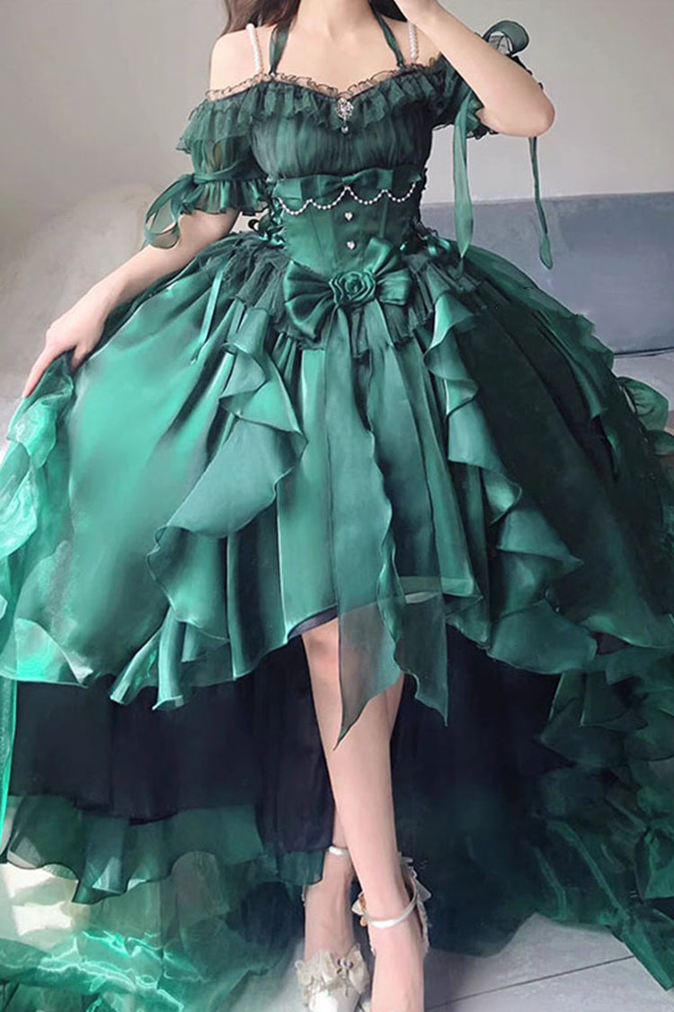 Green Bowknot Irregular Sweet Princess Lolita Jsk Dress