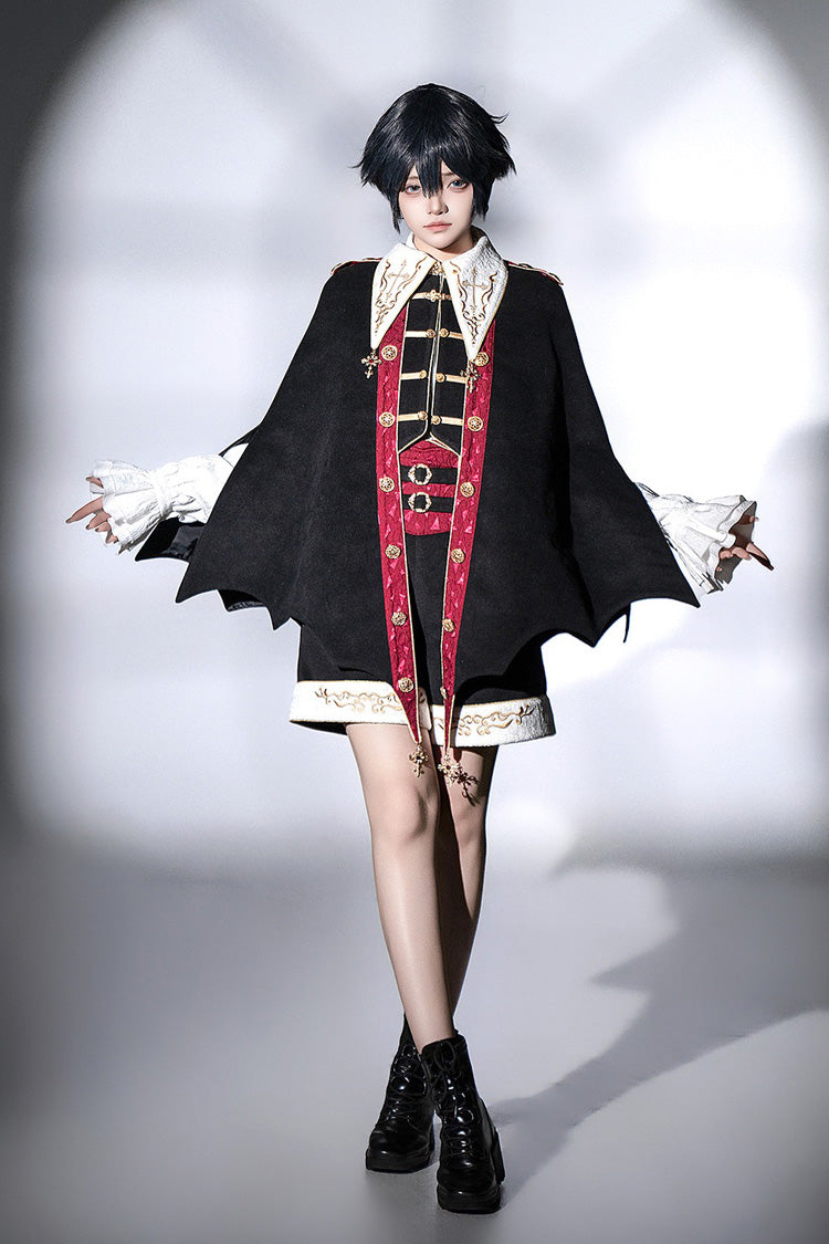 Black Vampire Noble Court Long Sleeves Embroidery Gothic Prince Handsome Ouji Lolita Set