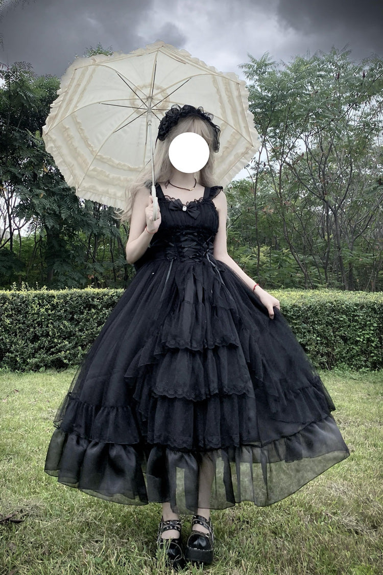 Black Moonlight Sonata Ruffle Cardigan Bowknot Lace Gothic Vintage Lolita Jsk Dress