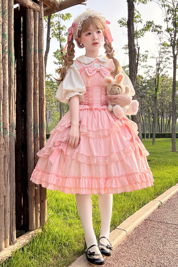 Pink Miss Pearl Sleeveless Double-Layered Bowknot Lace Lace-Up Sweet Lolita Jsk Dress