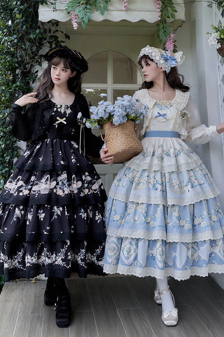 Letters and Poetry Multi-Layered Pastoral Style Print Embroidery Sweet Princess Lolita Jsk Dress 2 Colors