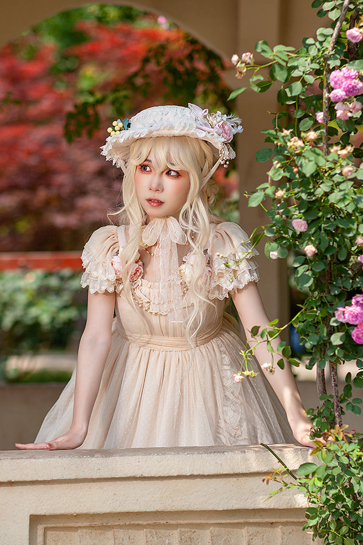 Apricot Moon goddess *Mediana* Polka Dot Print Ruffle Bowknot Asymmetric Sweet Elegant Lolita Dress