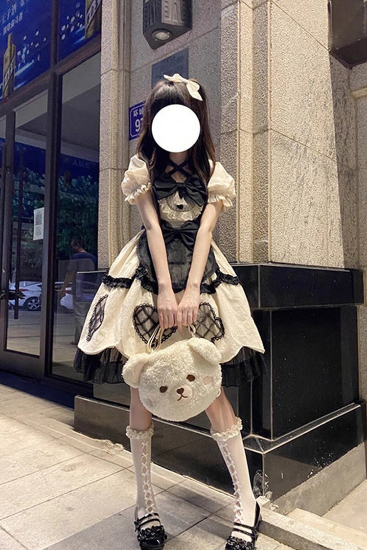 Ivory Short Sleeves Multi-layer Ruffle Bowknot Sweet Princess Lolita Dress