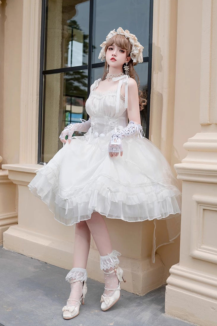 White Sleeveless Ruffle Sleeping Garden Hanayome Bowknot Sweet Lolita Jsk Dress