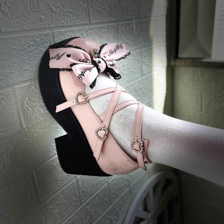 Sweet Bowknot Lace Japanese Lolita Platform Shoes 2 Colors