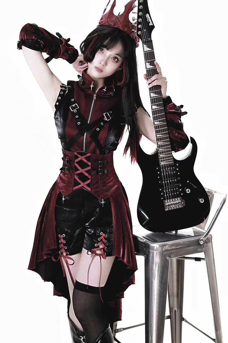 Black/Red Chief Assassin Lace-Up Gothic Ouji Lolita Shorts Set