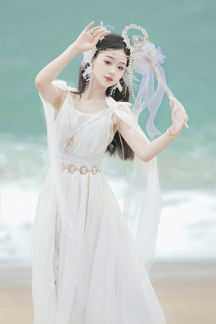 White Messenger of God Greek Style Sleeveless Ruffle Elegant Lolita Jsk Dress