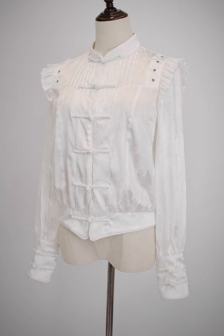 Bone Dragon Stand Collar Long Sleeves Ruffle Embroidery Ouji Fashion Classic Lolita Blouse 3 Colors