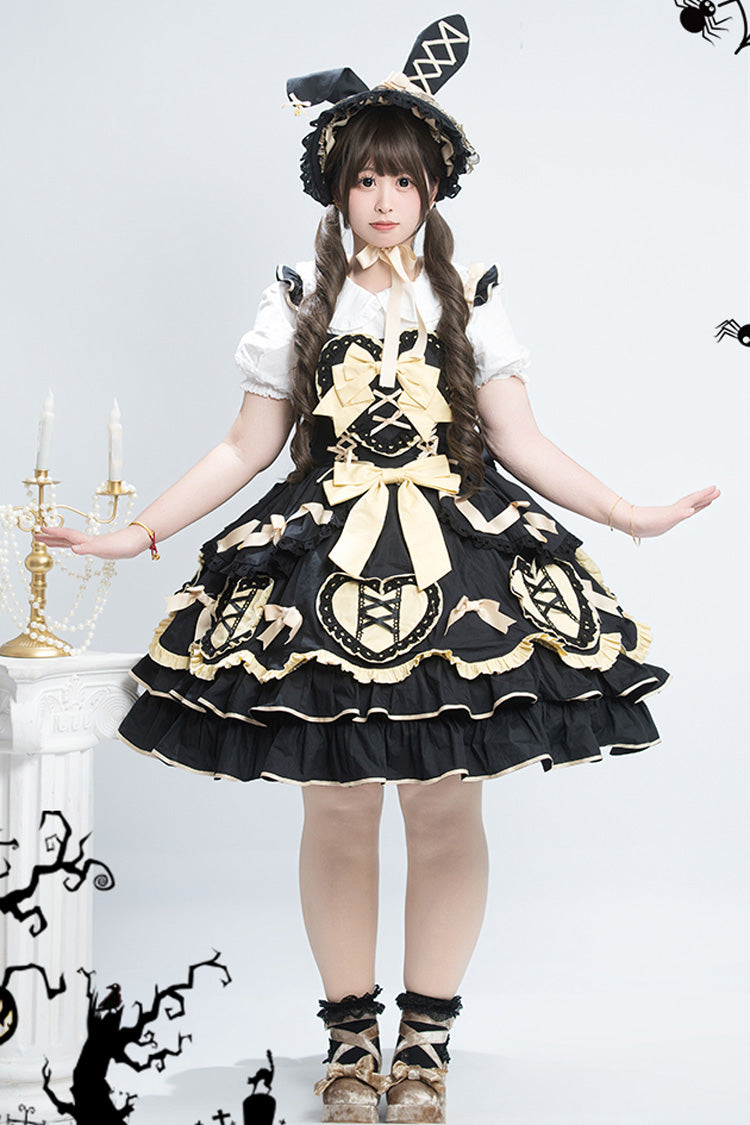 Black/Gold Frosted Sugar Gift Box Sleeveless Ruffle Bowknot Sweet Plus Size Princess Lolita Jsk Dress