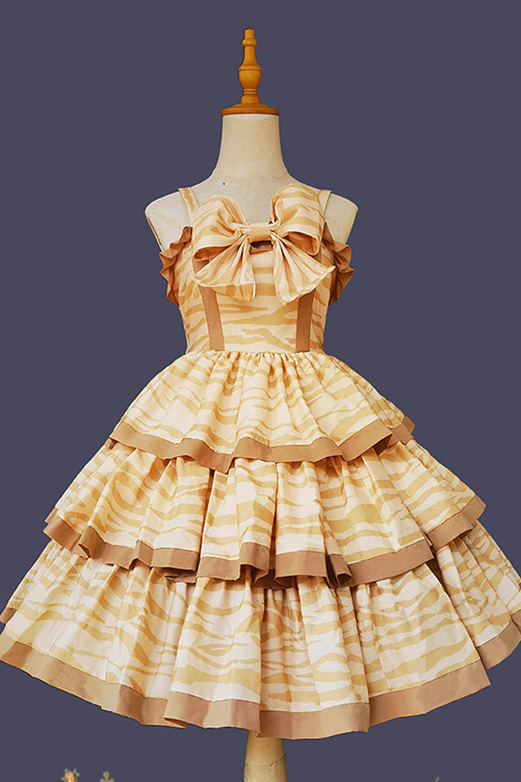 Apricot Cloth Cat Triple-Layered Print Ruffle Bowknot Sweet Lolita Dress