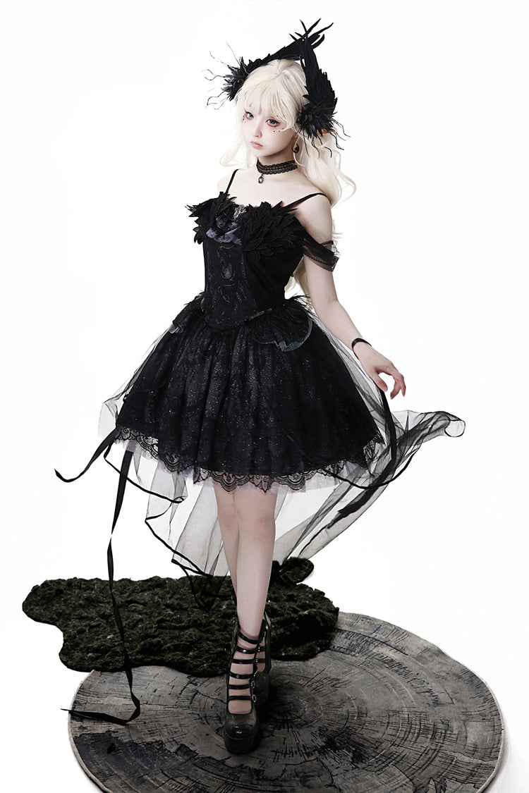Black Black Swan's Prayer Sleeveless Ruffle Bowknot Gothic Ballet Lolita Jsk Dress