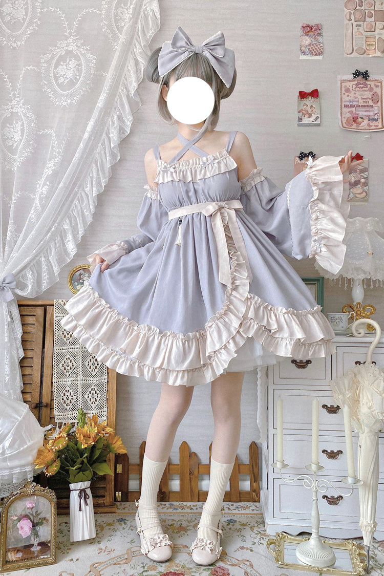 Grey Monet Estate Sleeveless High Waisted Ruffle Bowknot Asymmetric Sweet Lolita Jsk Dress