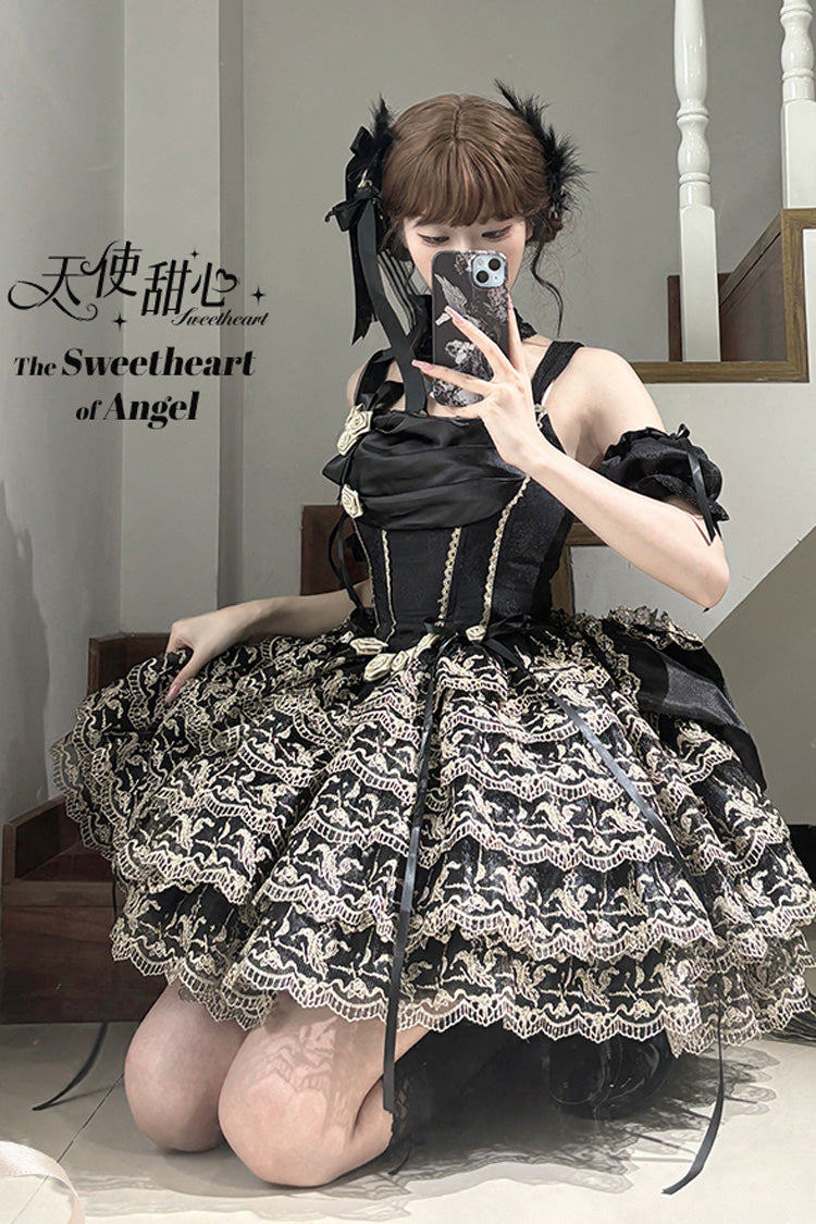 Black Angel Sweetheart Multi-Layered Lace Sweet Princess Ballet Lolita Dress