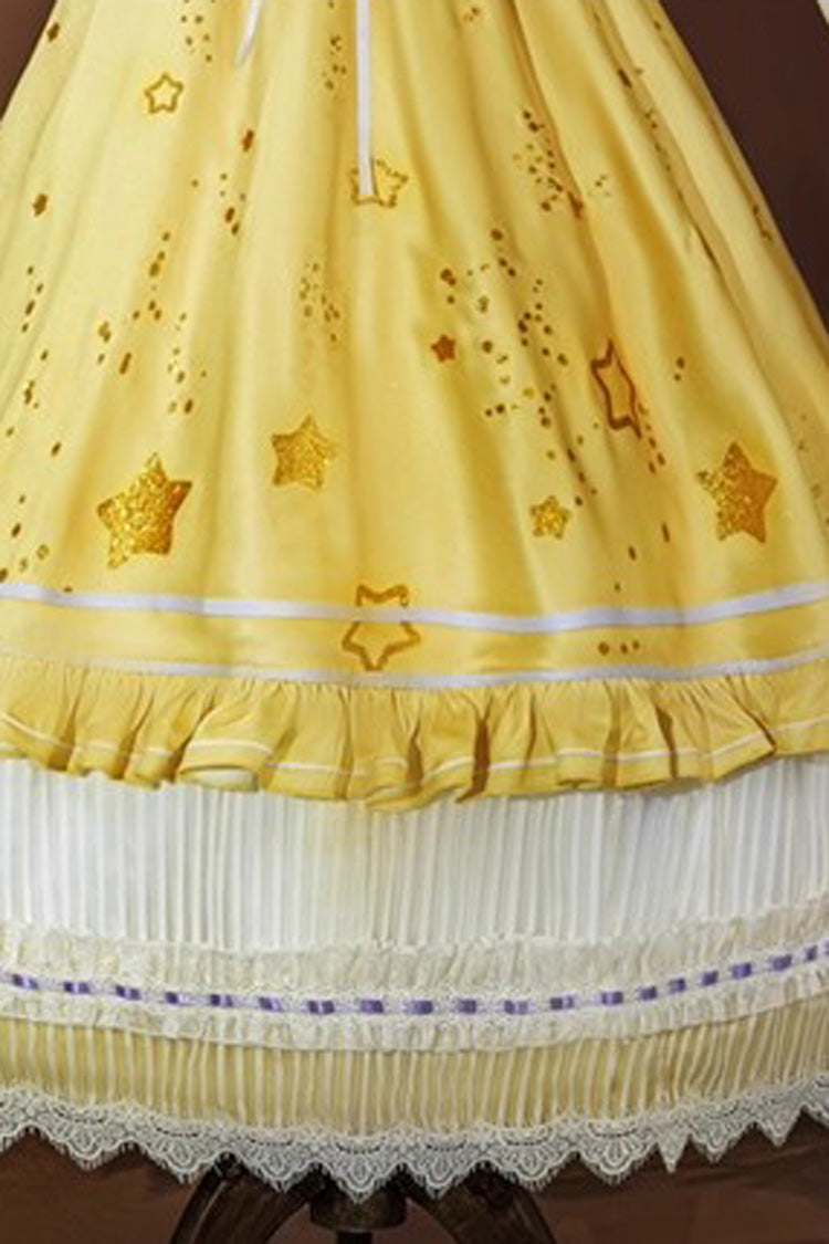 Yellow Identity V Toy Merchant Glimmer Within Reach Triple-Layered Print Ruffle Bowknot Classic Cosplay Lolita Dress Set