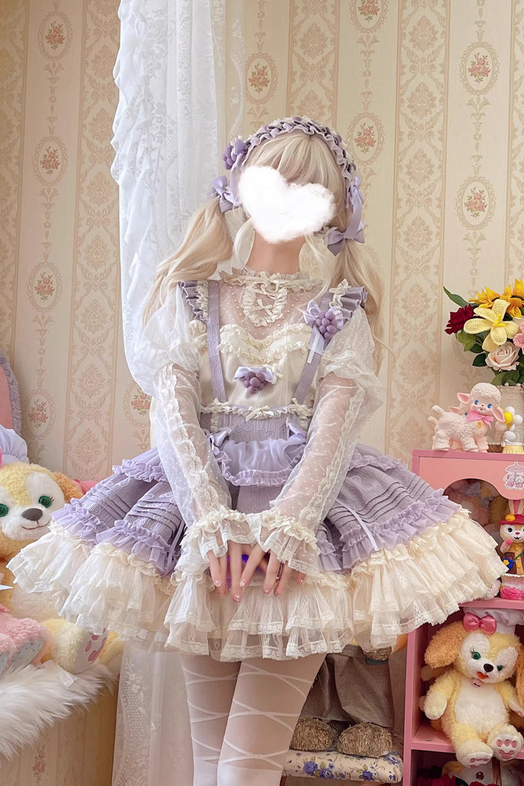 Grape Crunchies Sleeveless Multi-Layered Ruffled Bow Lace Sweet Lolita Strap Dress 2 Colors