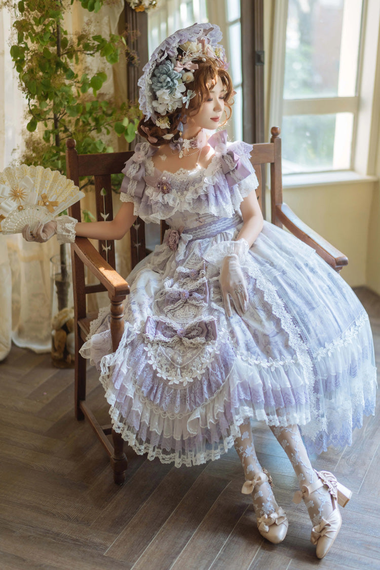 Blue The Key to the Secret Realm Gorgeous Wedding Princess Sweet Lolita Dress Set