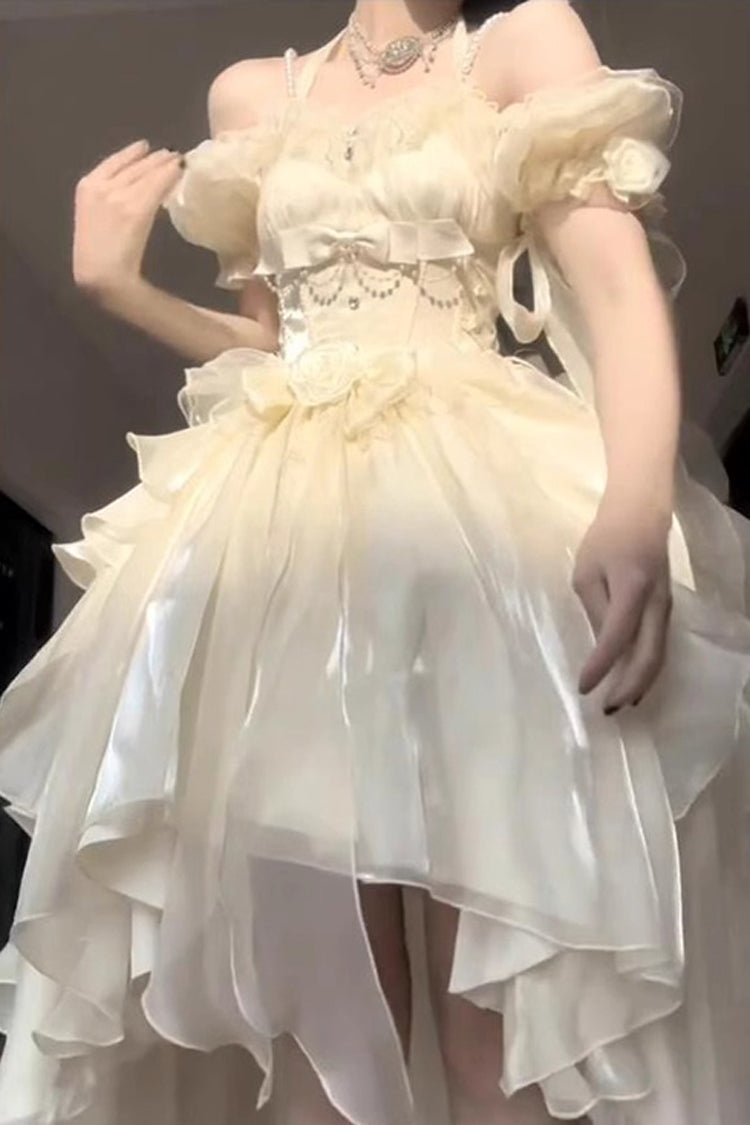 Ivory Bowknot Irregular Sweet Princess Lolita Jsk Dress
