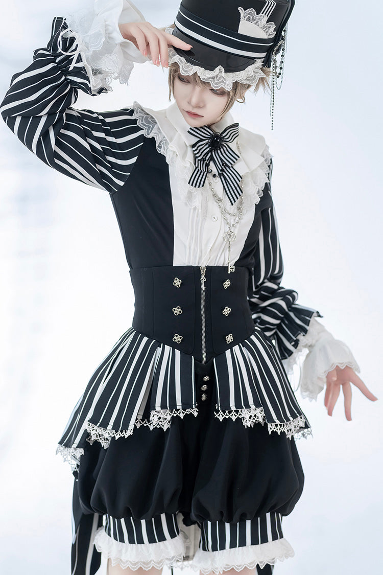 Black/White Wonderful Trick Stripe Print Lace Ouji Fashion Elegant Lolita Shorts