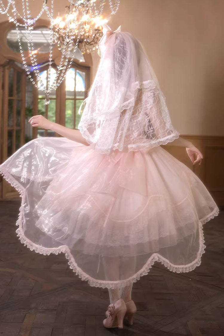 Pink Candy Flavor Square Collar Sleeveless Ruffled Bow Lace Sweet Gorgeous Lolita Jsk Dress