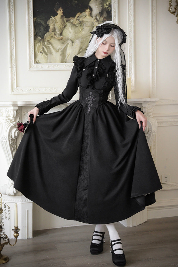 Black Cross Snake Pattern Print Embroidery Gothic Lolita Strap Dress