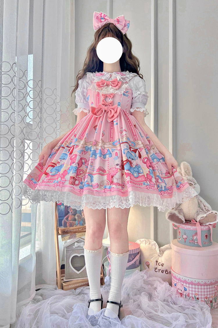 Pink Doll Playground Print Ruffle Bowknot Sweet Lolita Jsk Dress