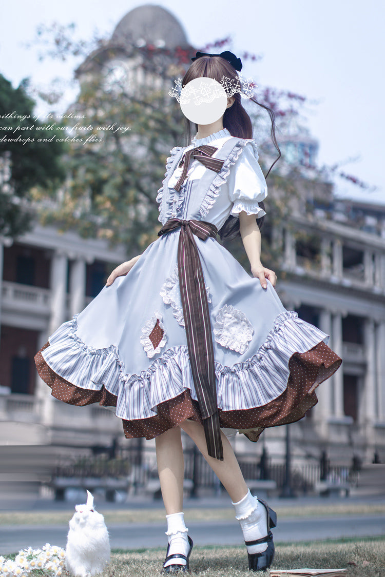 Blue Magic Vocal Club Sleeveless Print Ruffle Bowknot Sweet Alice College Style Elegant Lolita Jumper Dress