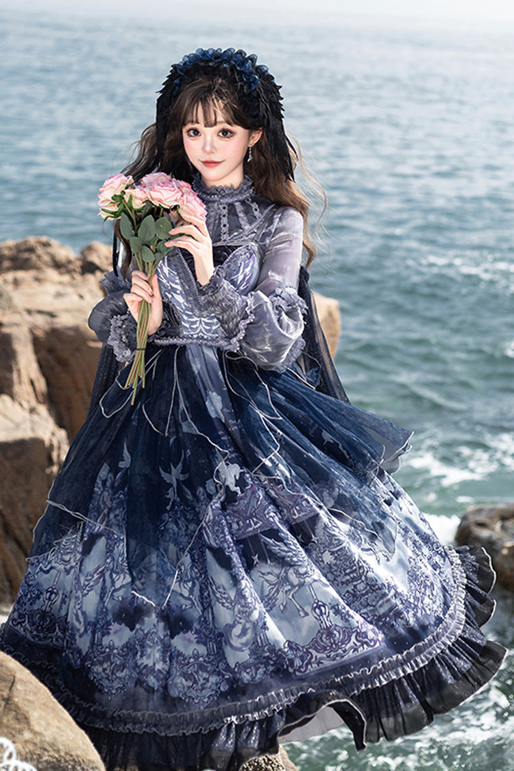 Blue Angel Garden Print Ruffle Bowknot Asymmetric Classic Elegant Lolita Jsk Dress