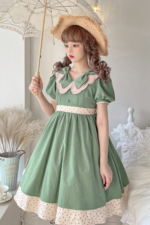 Green Peter Pan Collar Bowknot Short Sleeves Sweet Lolita OP Dress