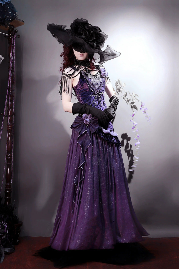 Purple Mysterious Nocturne Embroidery Bowknot Lace Classic Vintage Elegant Gorgeous Lolita Jsk Dress