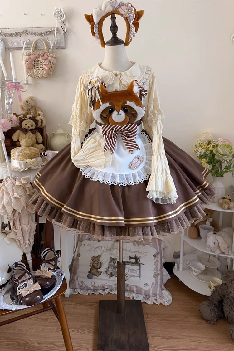 Brown Raccoon Ruffle Bowknot Sweet Lolita Strap Dress