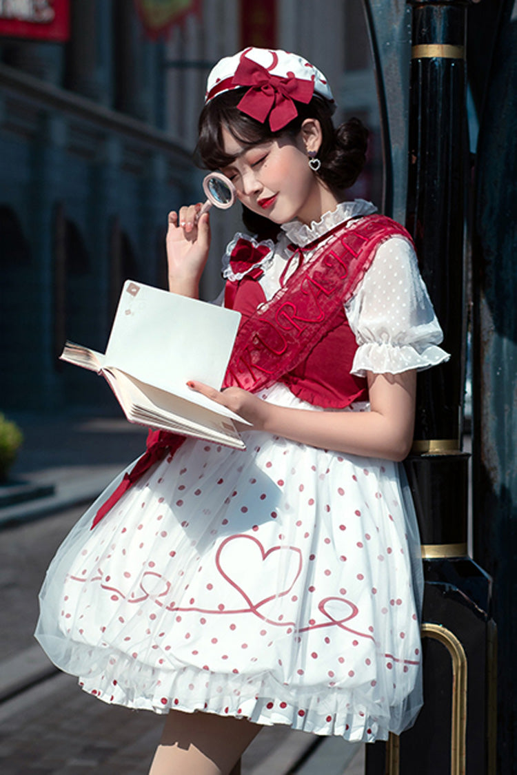 Red Hollow Love Polka Dot Print Sakurahime Sweet Lolita Dress
