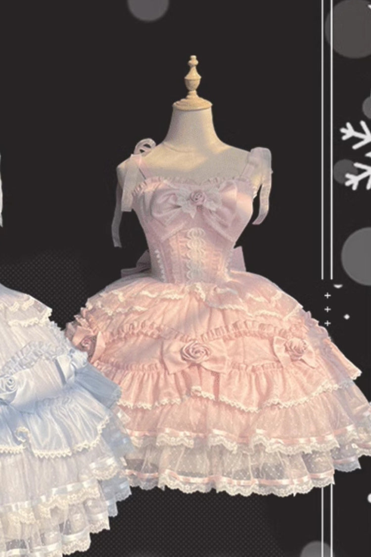 Moonlight Mirror Sleeveless Triple-Layered Ruffle Bowknot Lace Sweet Elegant Lolita Jsk Dress 2 Colors