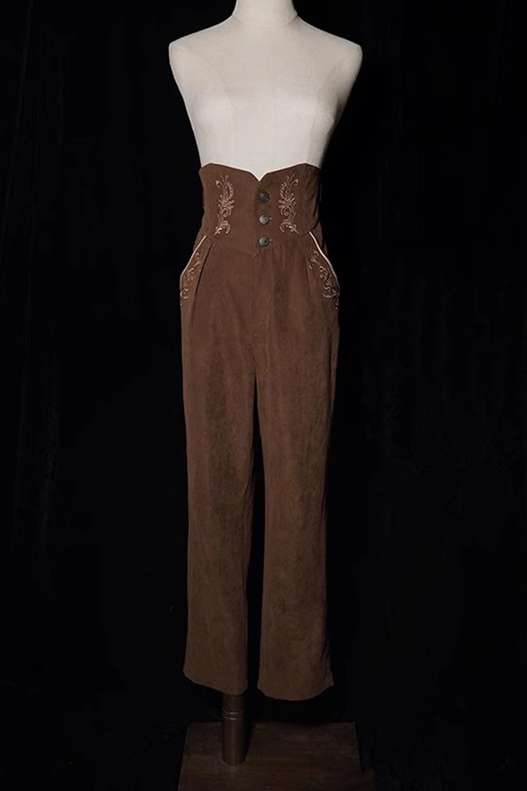 Pirate Series Navigation Treasure Hunting Guide High Waisted Embroidery Ouji Handsome Lolita Long Pants 2 Colors