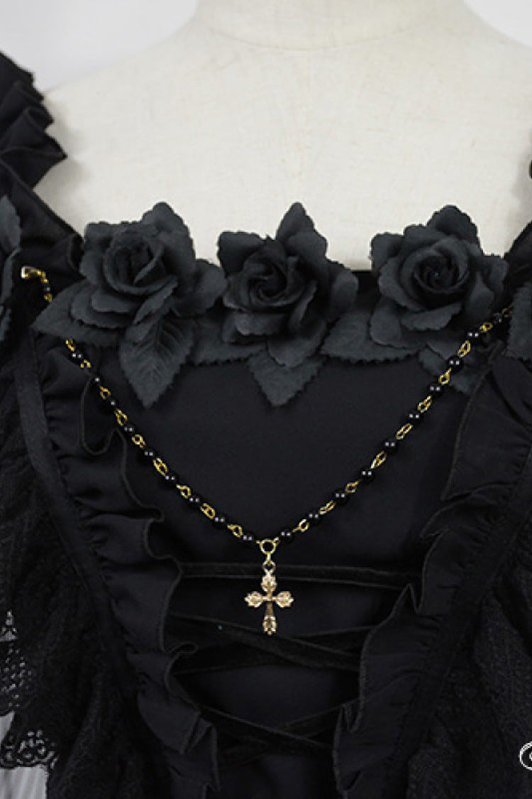 Ballet of the Dead Double-Layered Embroidery Lace-Up Gothic Lolita Jsk Dress (Cape Included)